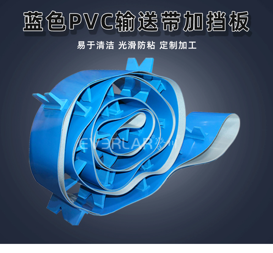 藍(lán)色PVC<a href='http://dsjvvrk.cn/shusongdai/' target='_blank'><u>輸送帶</u></a>加擋板