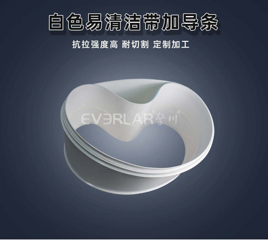 白色PU易清潔<a href='http://dsjvvrk.cn/shusongdai/' target='_blank'><u>輸送帶</u></a>加導(dǎo)條詳情01