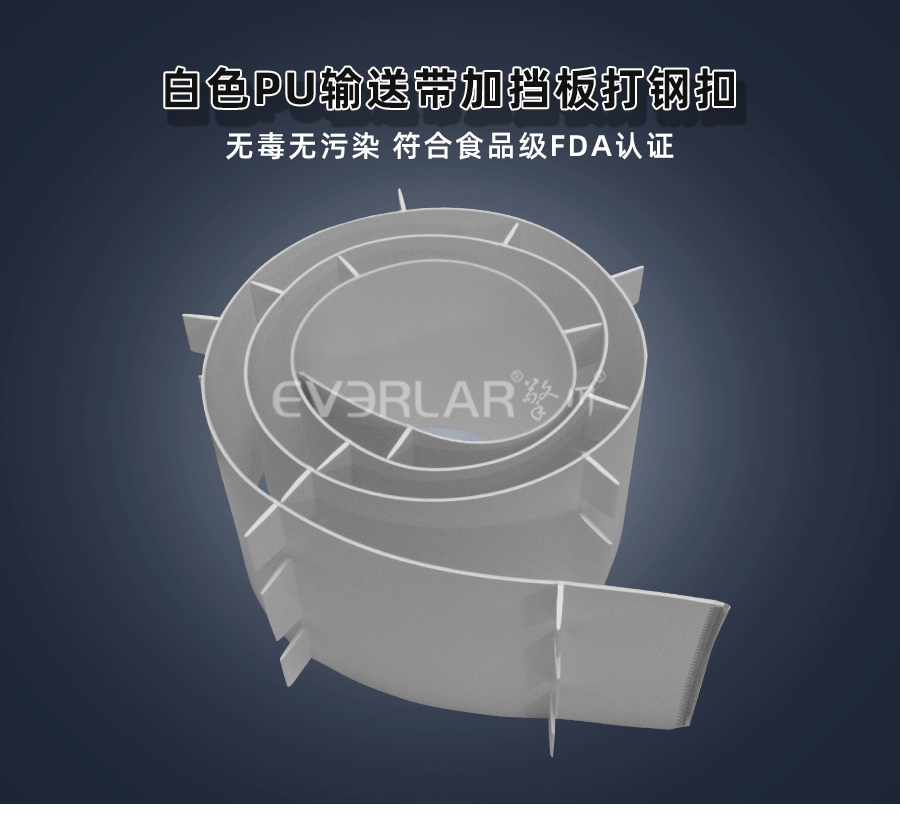 白色PU<a href='http://dsjvvrk.cn/shusongdai/' target='_blank'><u>輸送帶</u></a>加擋板打鋼扣詳情01