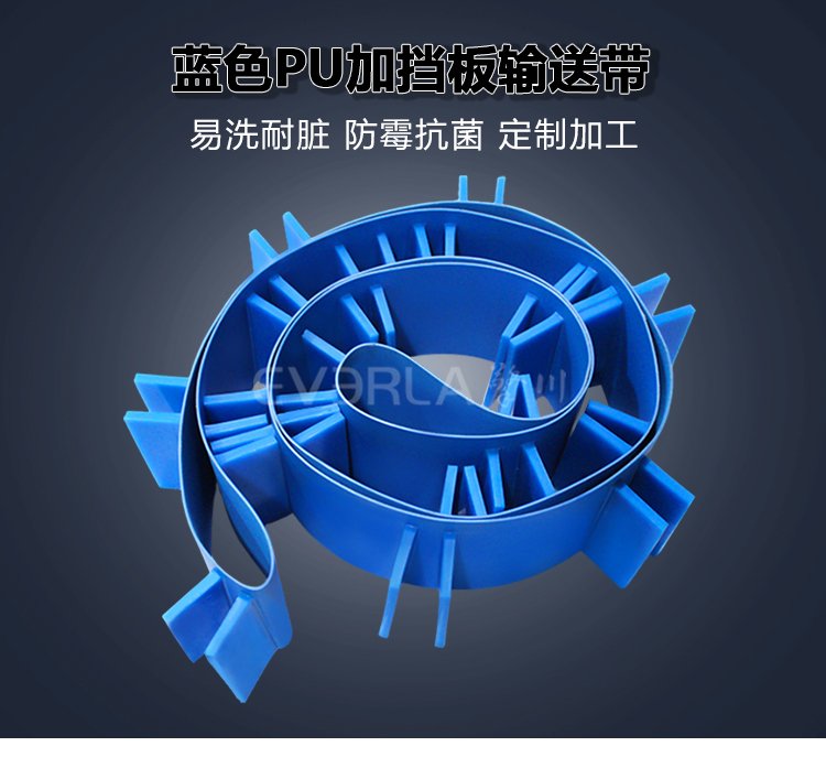 藍色PU<a href='http://dsjvvrk.cn/shusongdai/' target='_blank'><u>輸送帶</u></a>加擋板